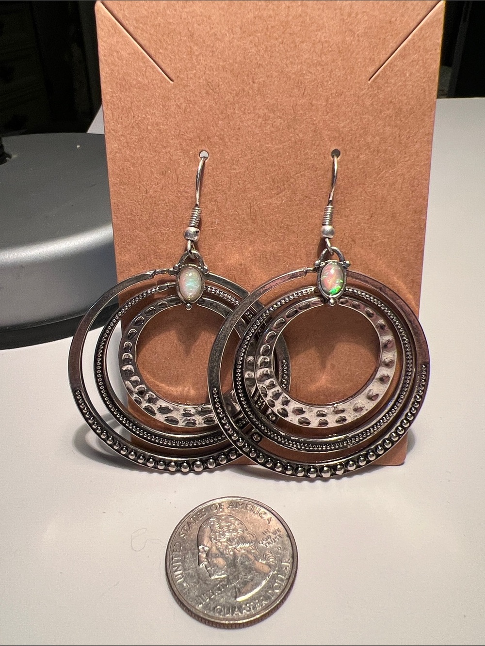 Opal Accent Silver-Tone Hoop Earrings - Women Jewelry